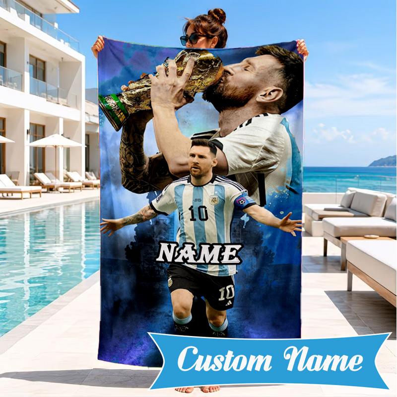 Custom Name Argentina's Victory Celebration Beach Towel Microfiber Beach Towel, Lightweight and Quick-Dry, for Summer Travel, Swimming Pool Gift