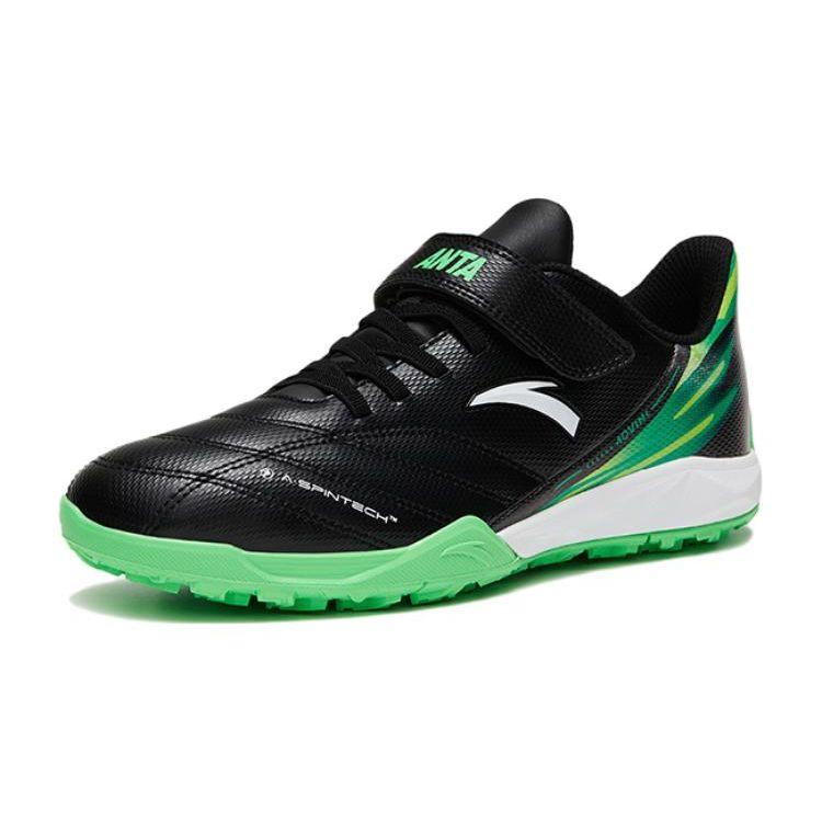 Anta Shock Absorbing Wear Resistant Low Top Soccer Shoes Kids Sneaker Black Green A312322288-1