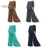 2 Teile/Satz Damen Oberteile Hosen Set Rundhals Retro Langarm Bluse Weites Bein Elastische Taille Hose Täglich Freizeit Lose Outfit