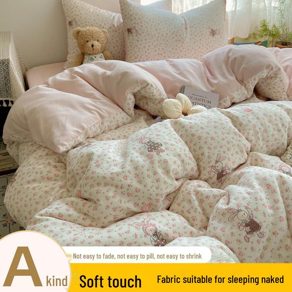 Floral Soft Cloud-Feel Double-Layer Gauze Bedding Set: Machine Washable, Small Student Dormitory Size, 3-Piece