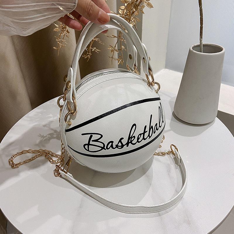 Trendy Letter Chain Basketball Bag New Fashion Korean Style Solid Color Simple Handheld Shoulder Bag for Women