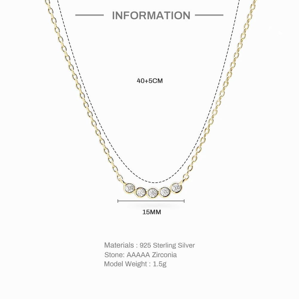 Simple Wind S925 Sterling Silver Single Row Diamond Round Pendant Ladies Clavicle Necklace