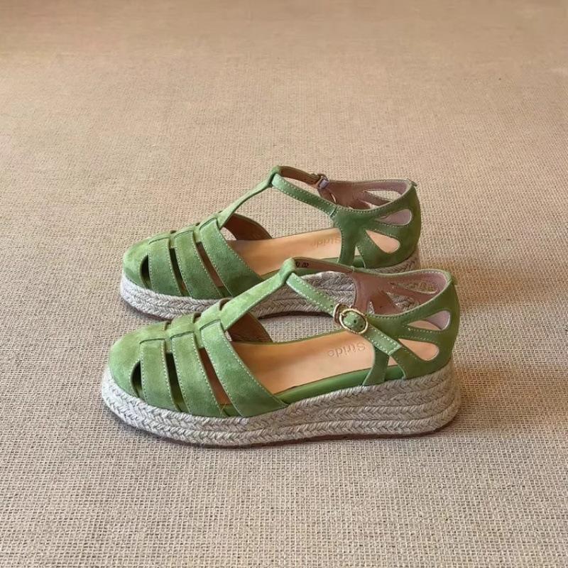 

Platform sandals women s summer outer wear new models with skirts, beautifully woven hollow weave wedge heel bag head shoes 40