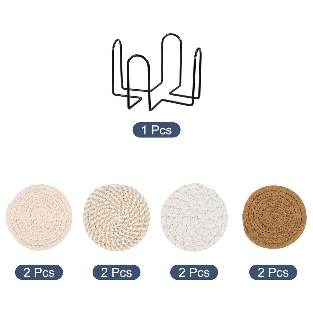 Uxcell 8-teiliges 4,3 Zoll dickes Getränkeuntersetzer-Set, hitzebeständiges Topfuntersetzer-Set mit Halter für Küchenarbeitsplatten, Tische und Heimdekoration, heiße Plattenpolster (Braun)