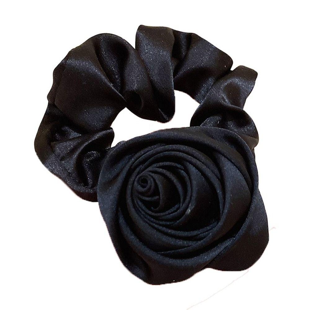3PCS Retro Hair Accessories Satin Gloss Flower Hair Ring Hair Bands Rose Hair Rope Hair Scrunchie