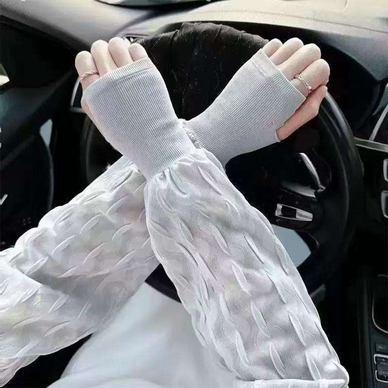 Damen Sommer Locker Sitzend Rüschenmanschette Sonnenschutz Armstulpen