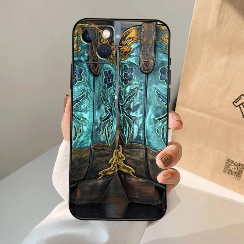 Western Cowgirl Cowboy Boots Cowhide Case For iPhone 17 Air 16 14 13 12 11 15 Pro Max 13 12 Mini 15 16 Plus 16e Cover Coque