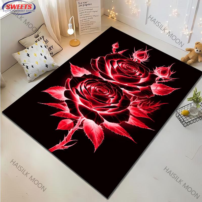 Wunderschöner Rosen-Pfingstrosen-Teppich Neuerscheinung! Robust für Wohnzimmer Schlafzimmer, Bürobereiche, Langlebige Waschbare Matte Mama Lieblingsgeschenke