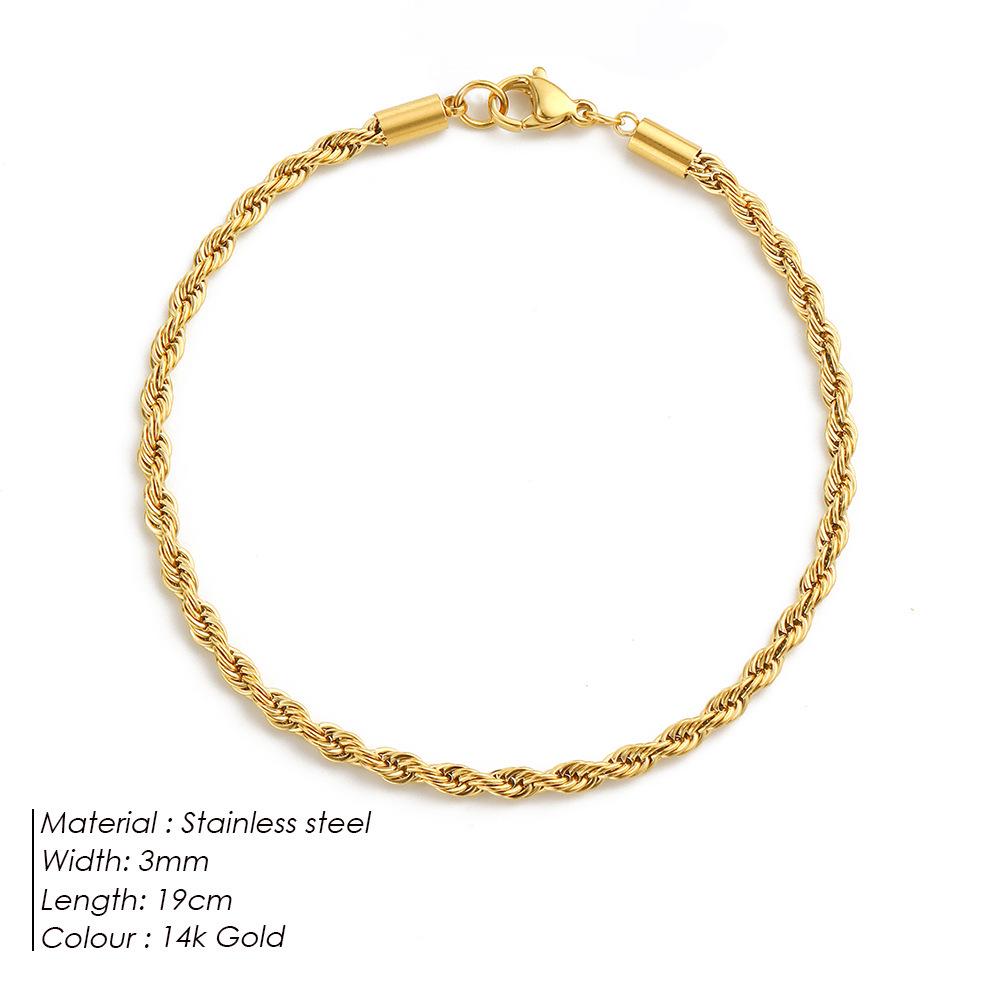 Gold-Plated Twisted Chain Bracelet: Stainless Steel Hip-Hop Punk Jewelry for Women