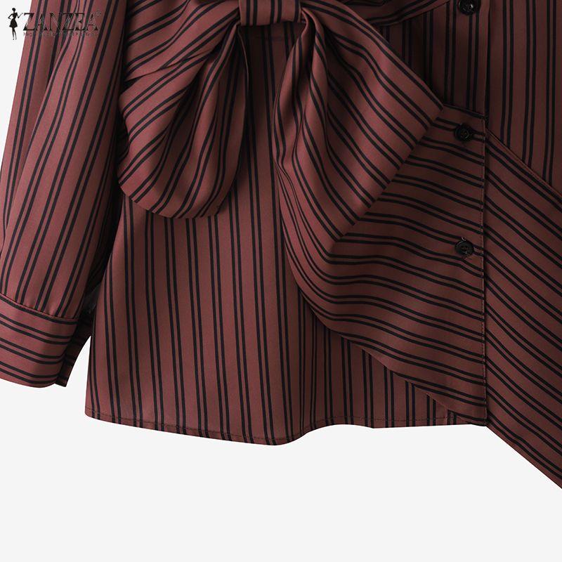 ZANZEA Women Turn Down Collar Casual Long Sleeve Stripe Blouse