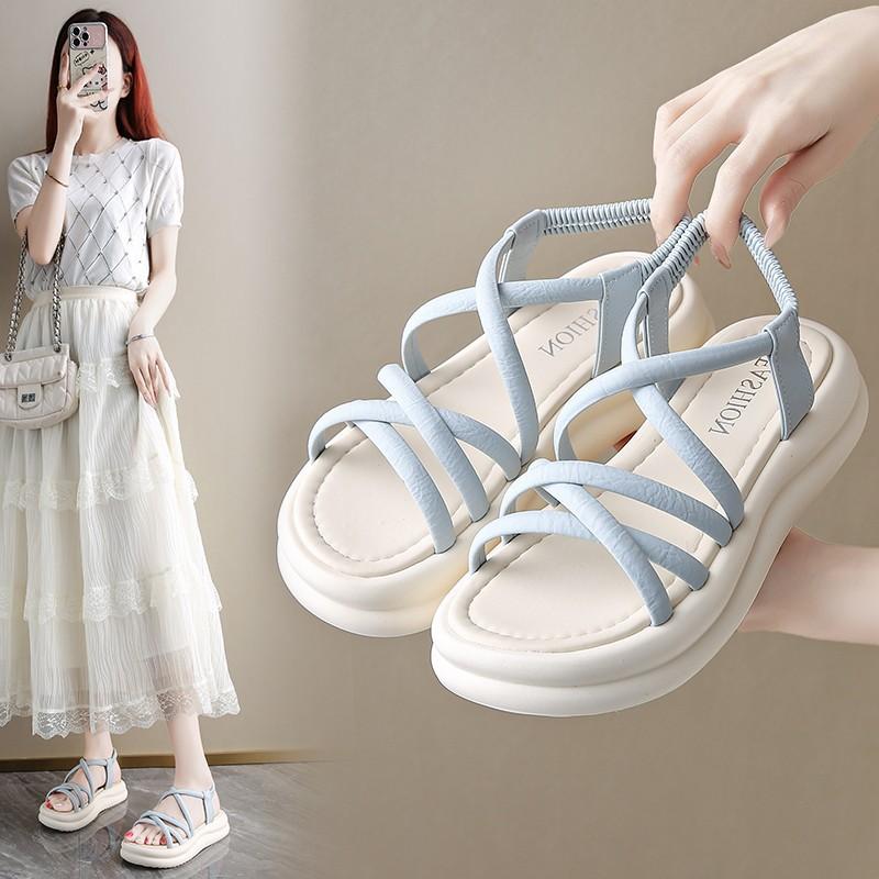 Simple Cross with Open Toe Student 2025 Summer New Casual Beach Shoes Fairy Wind Platform Sandals Female