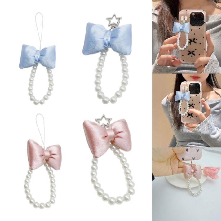 Cute Bowknot Keychain Pendant Fashionable Beaded Phone Charm for Case Decoration