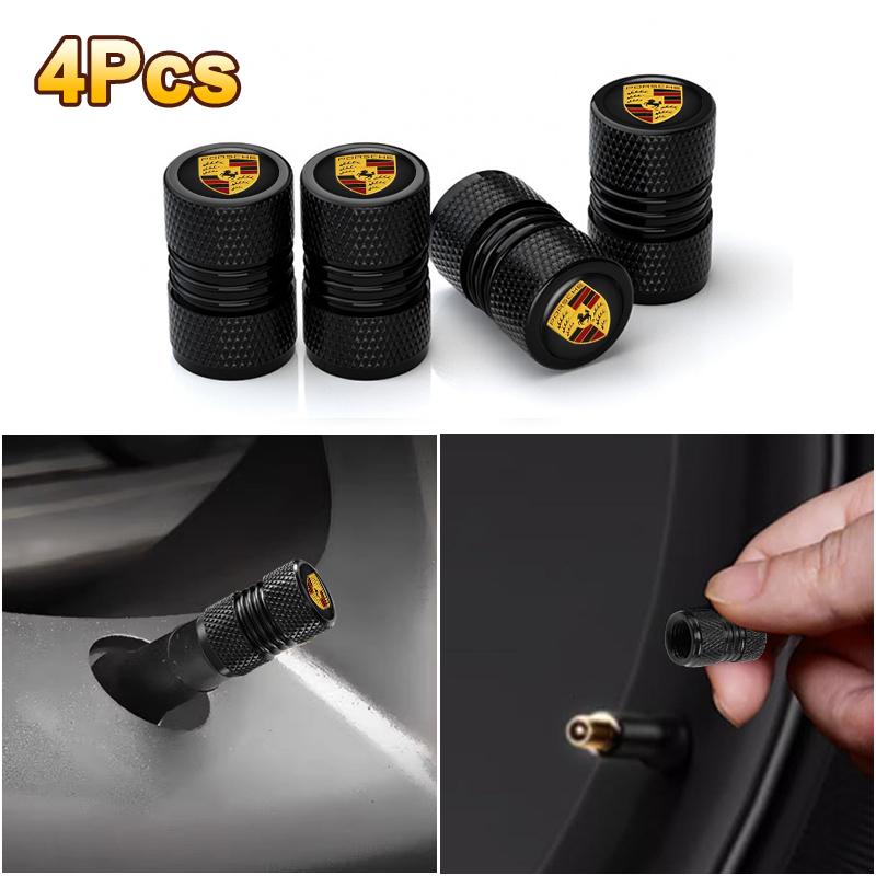 4PC Aluminum Alloy Car Wheel Tire Valve Cap Protect Cover For Porsche 911 718 Taycan Panamera Cayenne Macan Boxster Cayman Pajun
