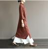 Retro Frog Button Cotton Linen Casual Long Dress
