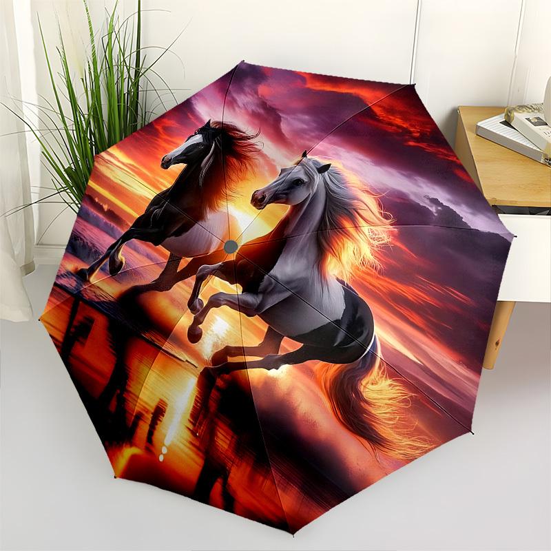 

Sunset, Horses Automatic Folding Umbrella Compact 8 rib Design, Unique Style, Suitable for Everyday Outdoor Use, Perfect Gift for Friends an