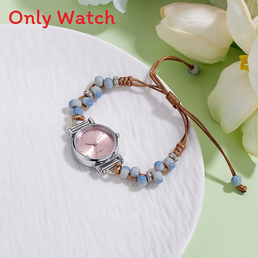 Kleine duftende gewebte Uhr für Damen Armband Digitalanzeige Lässig Elegant Teerosen Perlenuhr