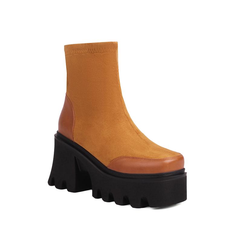 

ANNYMOLI Жіночі ботильйони, круглий носок, товсті високі підбори, короткі чоботи на платформі, лаконічні жіночі модні туфлі, зима, чорно-коричневі 43 39 коричневий