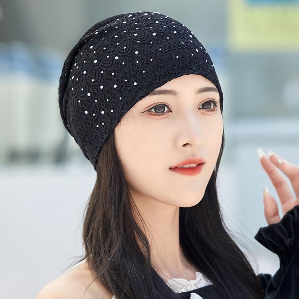 Ethnic Style Warm Bonnet Caps Rhinestones Hijab Turban Cap Casual Lace Beanie Hats  Autumn Spring