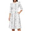 Lässiges und modisches Kleid für Damen mit Blumenmuster, 3/4-Ärmeln, Tasche und Reißverschluss auf der Rückseite