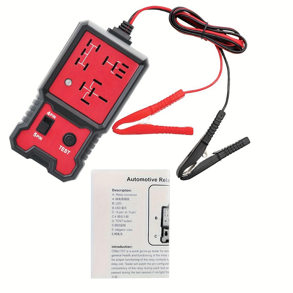 12V Automotive Relay Tester - Durable Automotive Test Tool with Battery Clip for 4- and 5-pin Relays, Automotive