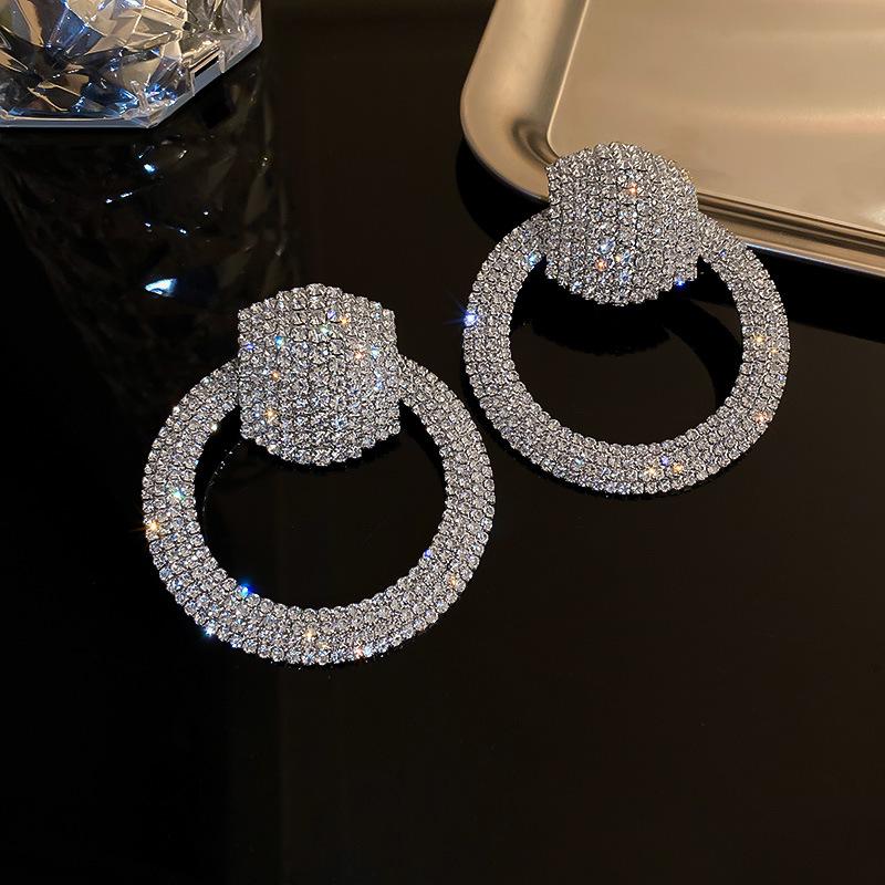 European and American silver needle simple zircon earrings exaggerated personality design earrings high-end versatile temperament earrings