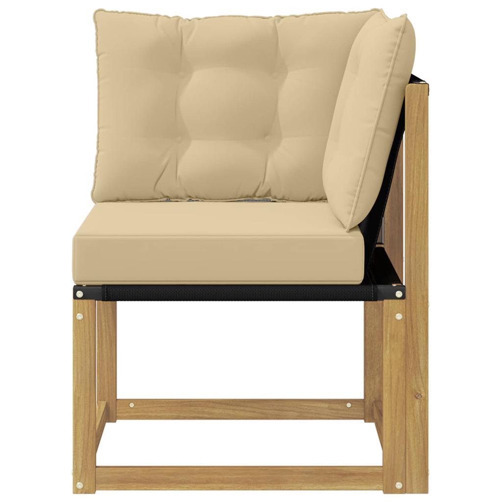 Outdoor Corner Sofa Solid Acacia Wood Frame and Textilene Fabric White