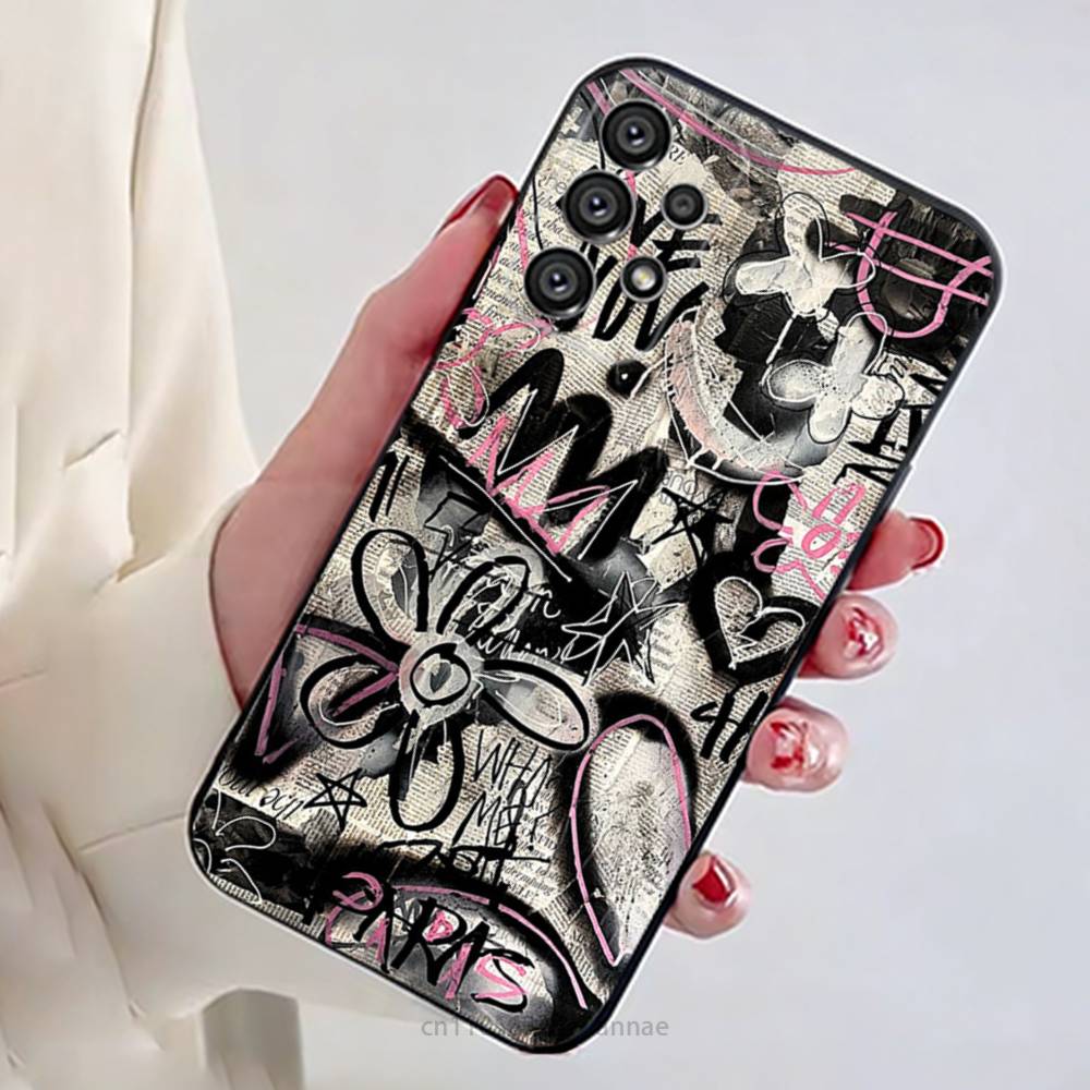 Graffiti Phone Case For Samsung Galaxy A13,21s,22,31,32,52,53,71,80,A91 Soft Black Shell