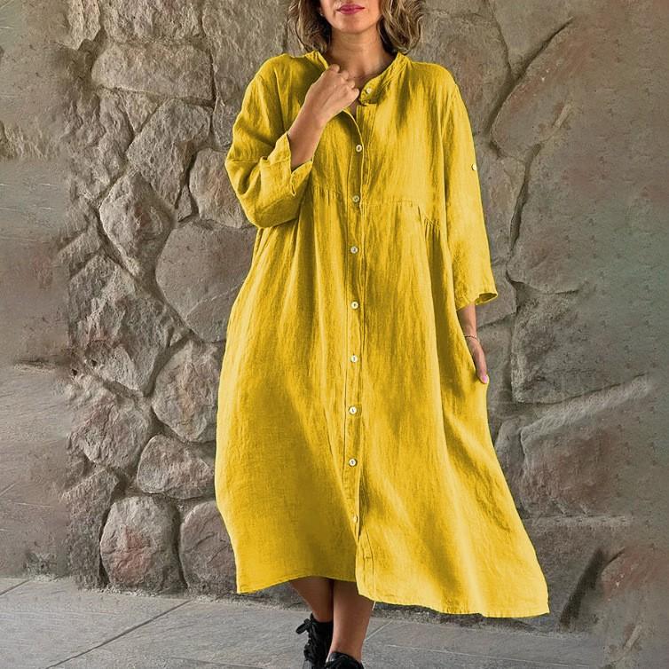 Women's Fashion Casual Bohemian Long-sleeved Pocket Dress Long Skirt