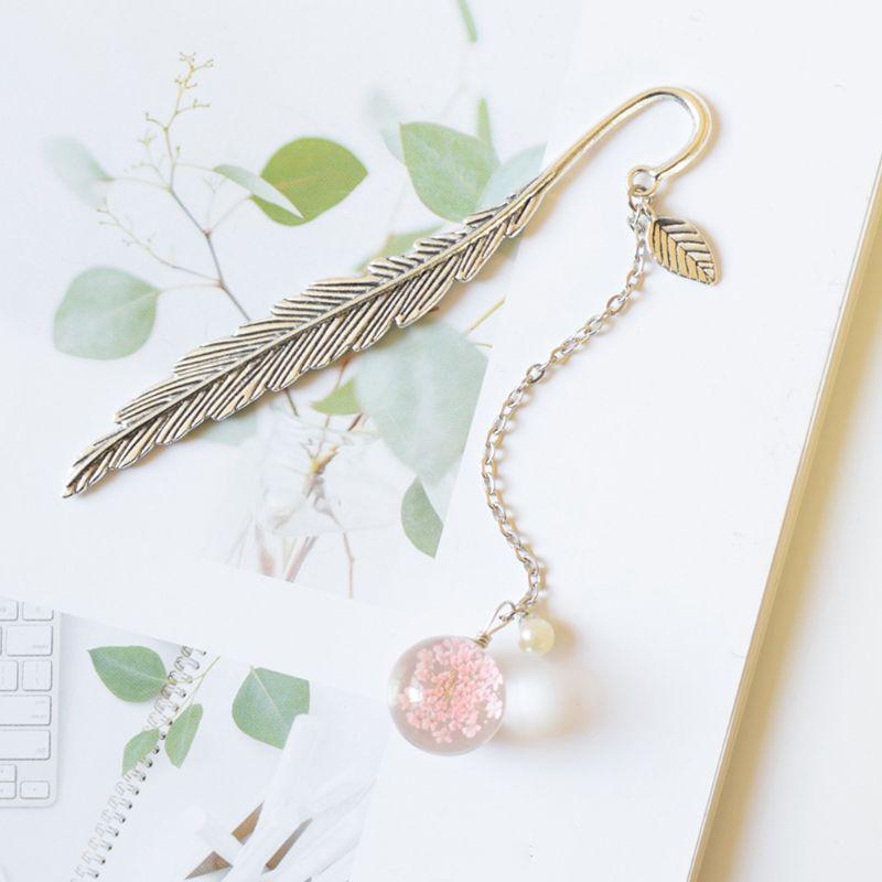 Bookmark Feather Dried Flower Gypsophila Specimen Metal Bookmarks Stationery Gift