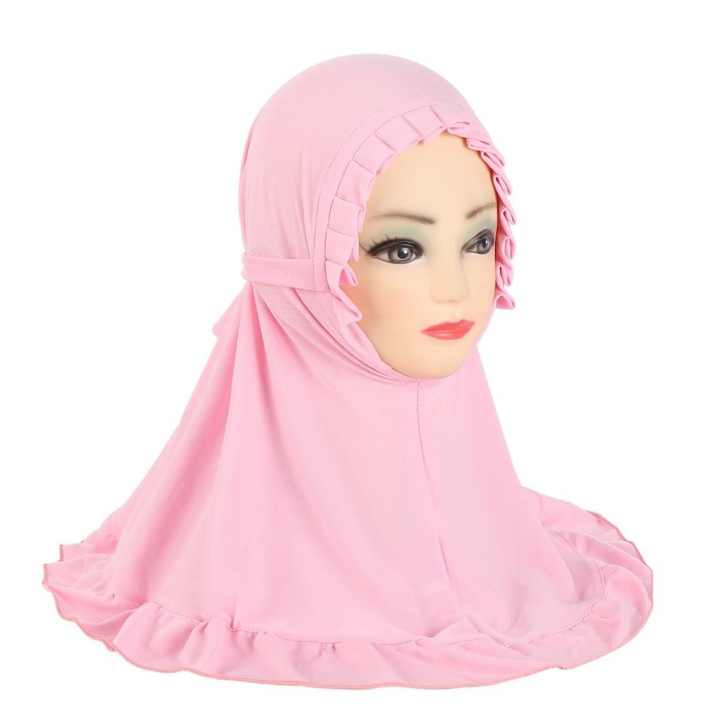 

Breathable Girls Neck Shawl Crinkles Texture Children Islamic Headscarf 2-7 Years Old Kids розовый