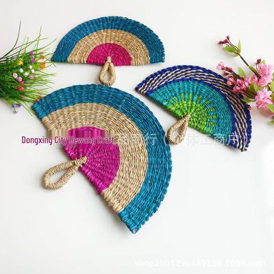 Colorful Handmade Seagrass Wall Hanging Fan - Lin Feng Decorative Summer Handheld Fan