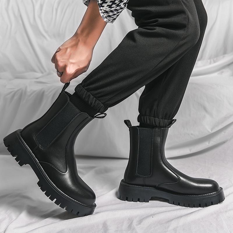 Herren Chelsea Boots im britischen Stil: Herbst/Winter Hohe Martin-Stiefel mit Plus-Samt und dicker Sohle