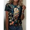Creative 3D Printed Short Sleeved T-shirt Fashionable Comfortable Soft Breathable Large Loose Womens T-shirt