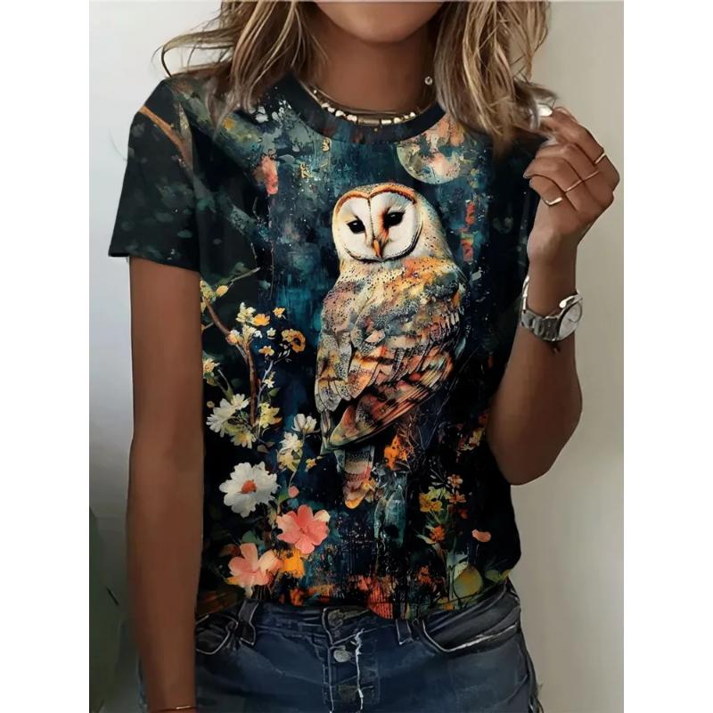 Creative 3D Printed Short Sleeved T-shirt Fashionable Comfortable Soft Breathable Large Loose Womens T-shirt