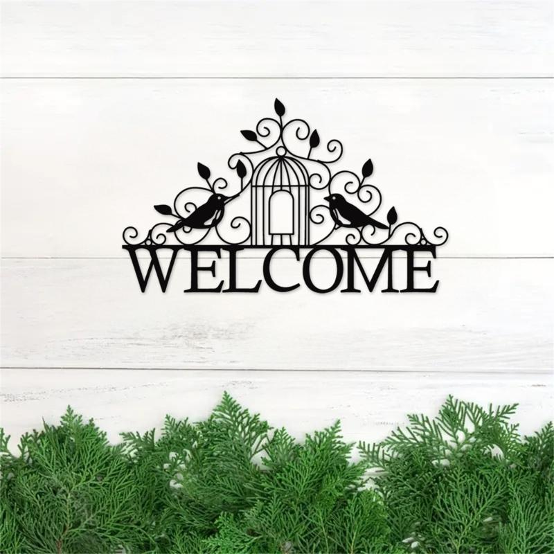 Metal Wall Sign Bird Welcome Wall Silhouettes Hanging Decors for Livingrooms Home Bedroom Office Hotel Party Garden