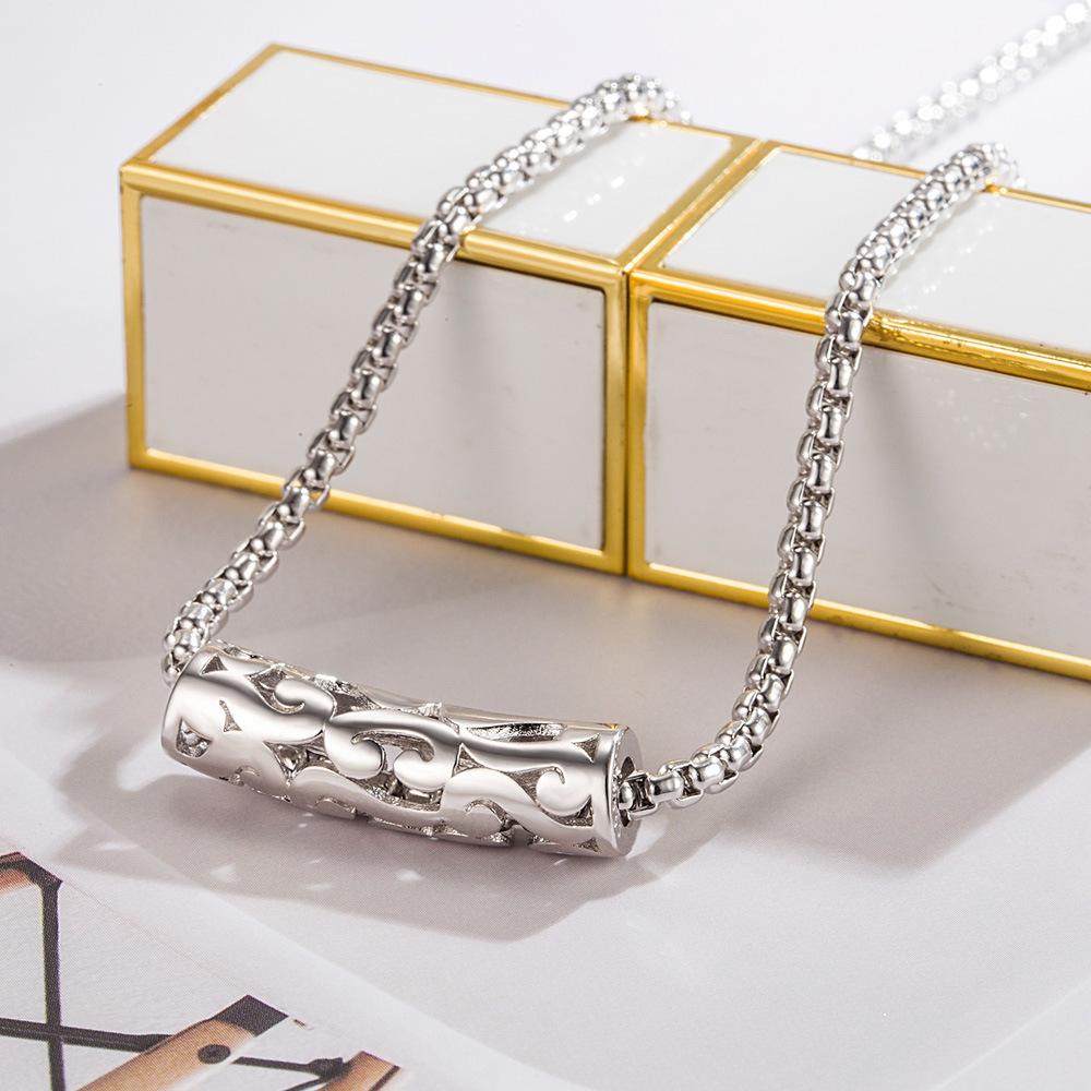 Personalized Hollow Long Tube Pendant Necklace Men'S White Copper Electroplated Thick Rhodium Gold Box Neck Chain Silver Jewelry