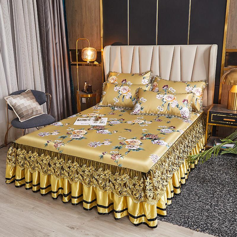 

Роскошное моющееся ледяное мягкое постельное белье, кружевная юбка для кровати, живописные покрывала с вышивкой, королевский размер, складной крутой коврик 3 Pcs 120x200cm