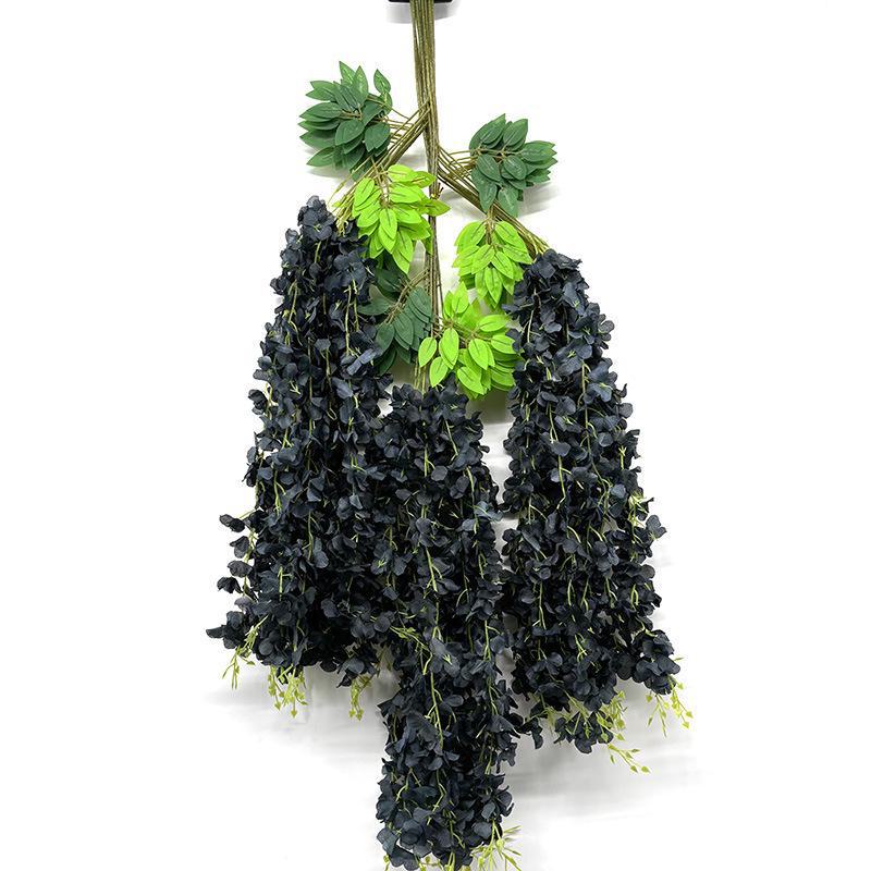 

Штучна квіткова лоза гліцинії для декорування стелі чи вікна - імітаційна рослина з довгими нитками 6 leaves чорний