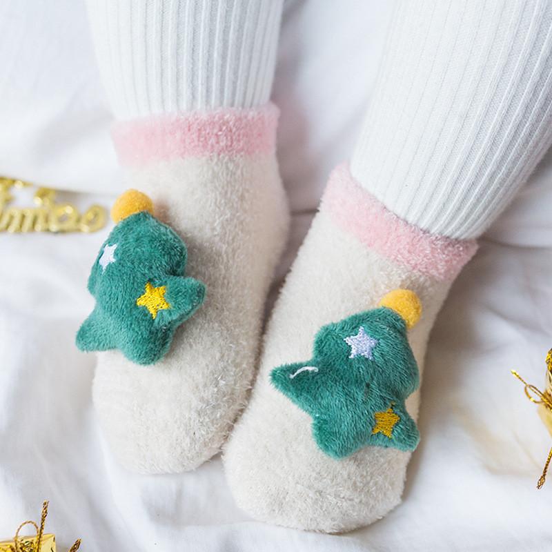 0-24M Christmas Socks Newborn Baby Boys Girls Socks Anti Slip Coral Fleece Short Socks for Babies Winter Warm Sock New