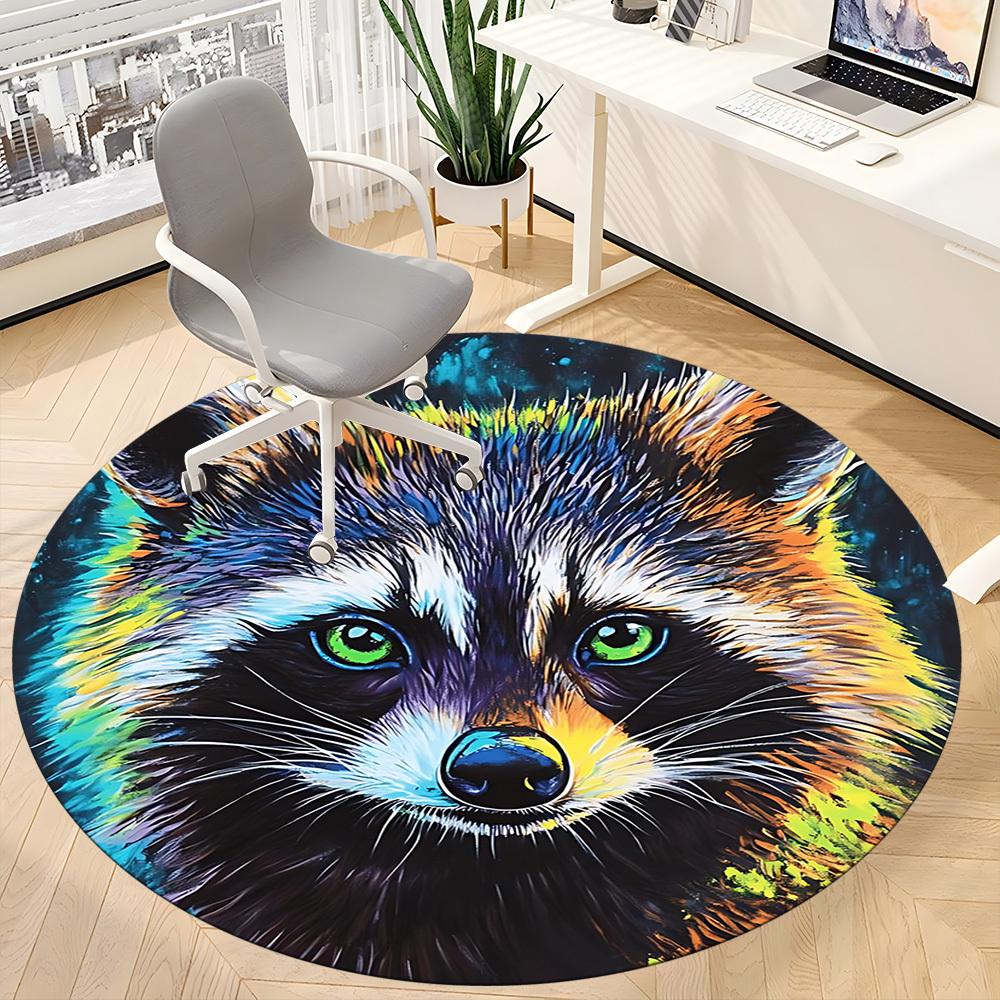 1pc Raccoon Art Office Round Area Rug,  Mat Suitable ForOffice, Under Office Chairs Bedroom Living Room Home Decor, Room Deco