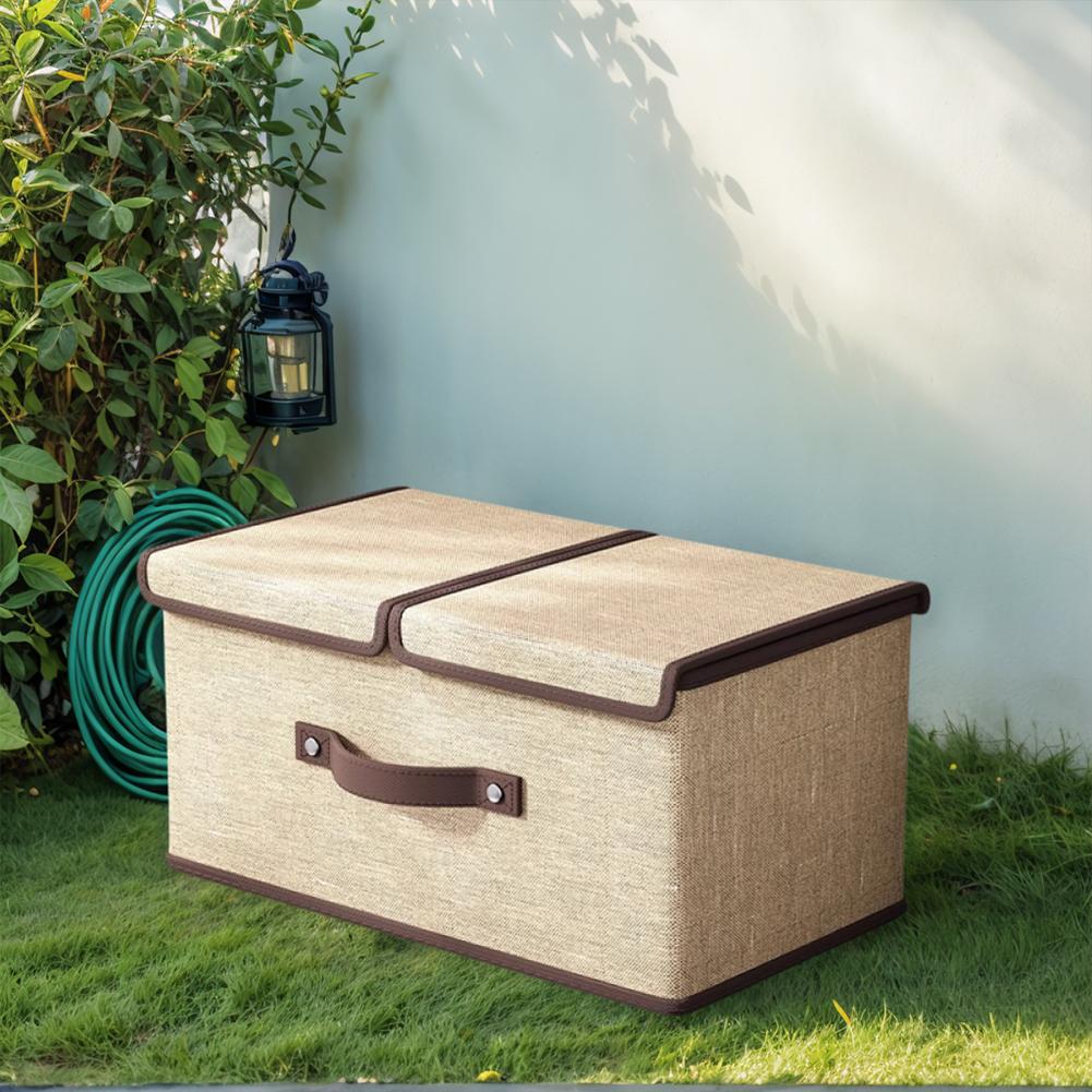 Pudełko do przechowywania z tkaniny lnianej Podwójna pokrywa Składany kosz do przechowywania z uchwytami Kosze do przechowywania z tkaniny do szafy