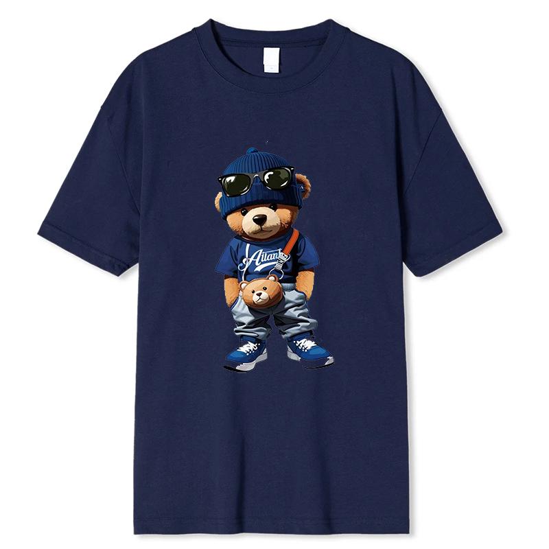 Luxury Little Bear Print Print Tshirt Summer Casual O-Neck Short Sleeve Clothes Harajuku Unisex Cotton Tee Streetwear Tops