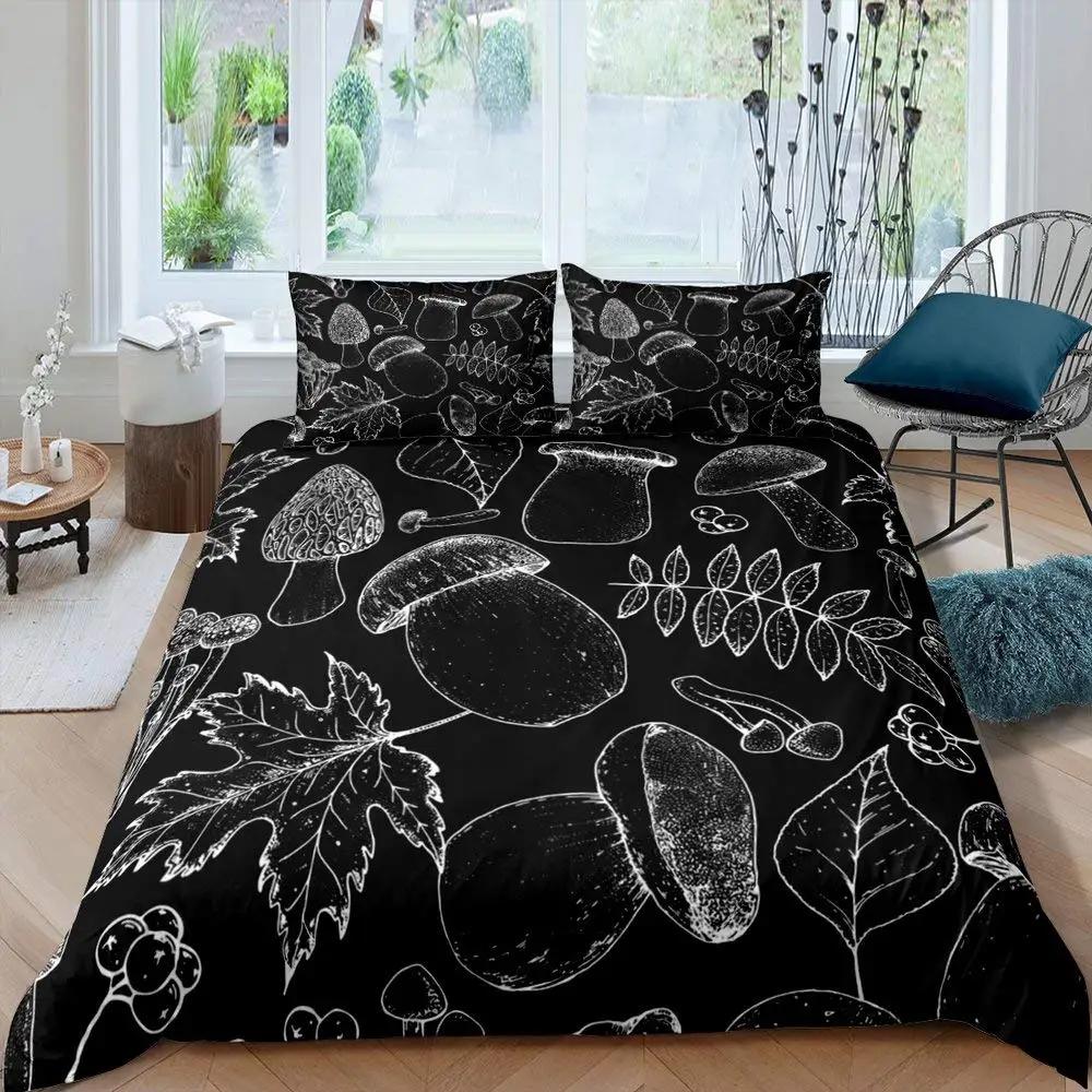 Girls Mushroom Comforter Cover Cartoon Duvet Cover Twin Size Kawaii Bedding Set Wild Garden Species Plant Polyester Quilt Cover