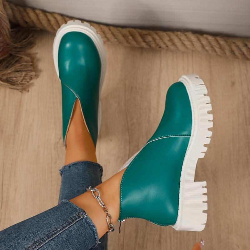 Autumn New Round Toe Rear Zipper Anti-Slip Wear-Resistant Short Boots Block Heel Platform Single Boots