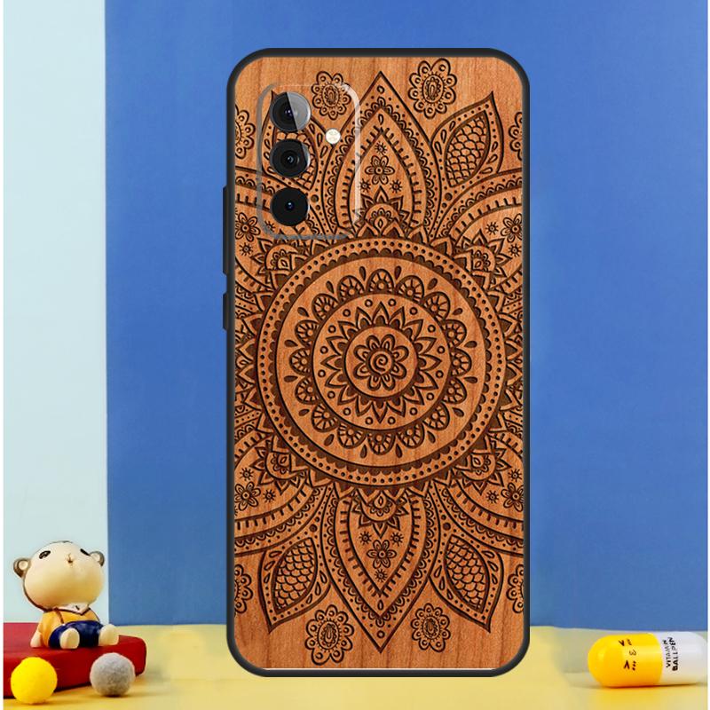 Mandala Floral Wood Case For Samsung Galaxy A32 A52 A22 A12 A14 A24 A34 A54 A15 A25 A71 A51 A13 A33 A53 Cover
