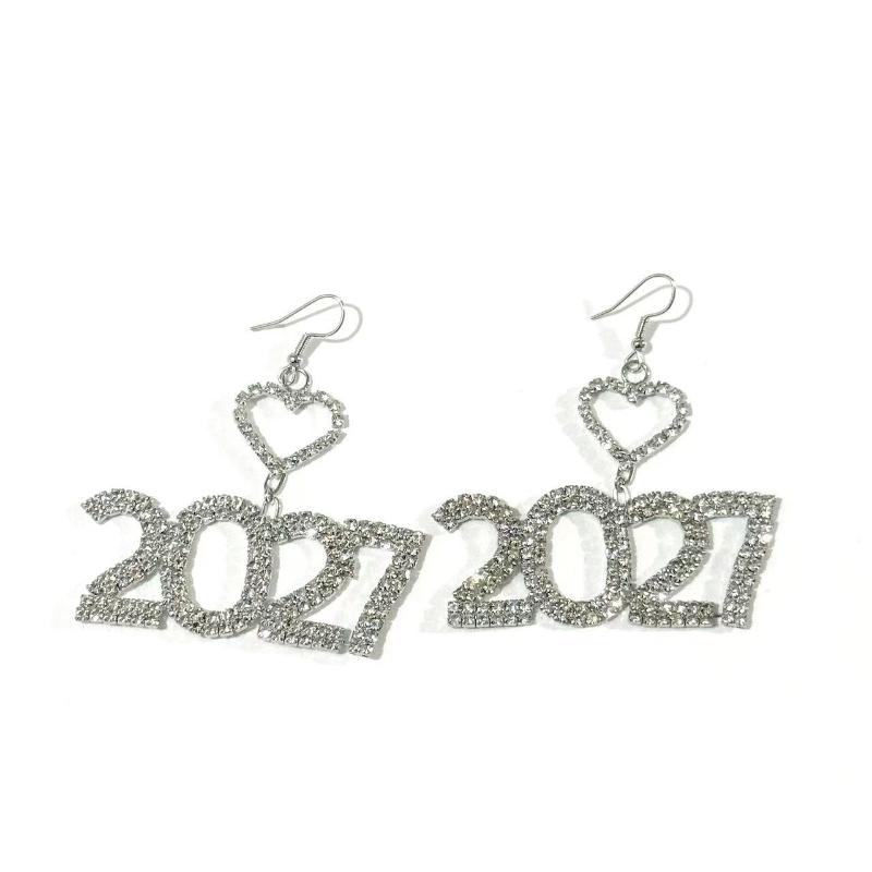 2027 Shiny Full Crystal Inlay Rhinestone Dangle Earrings Sparkly Cute Fashion Jewelry for Teen Girls School Daily Wear