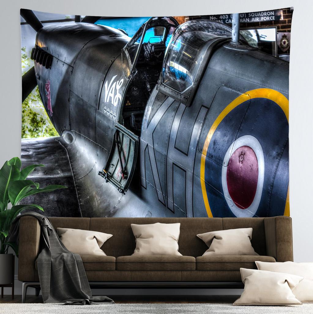Retro Aircraft Poster Tapestry Supermarine Spitfire B-29 P51 Fighter Wall Hanging Room Decor for Bedroom Dorm Indie