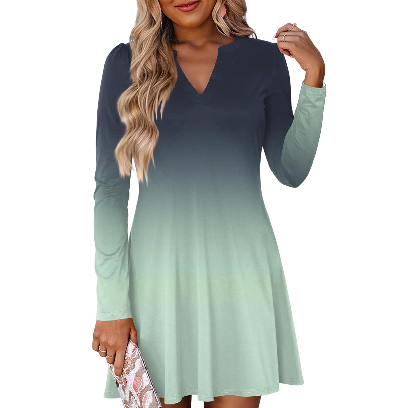 

Женское модное платье с градиентным V-образным вырезом и длинными рукавами S