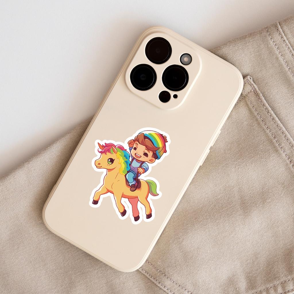 50 Cute Cartoon Boy Riding Horse Graffiti Stickers for Water Cups, Luggage, Waterproof Decoration, Creative Stickers