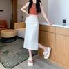 Women's Summer 2024 High Waist Pleated Slit Midi Skirt